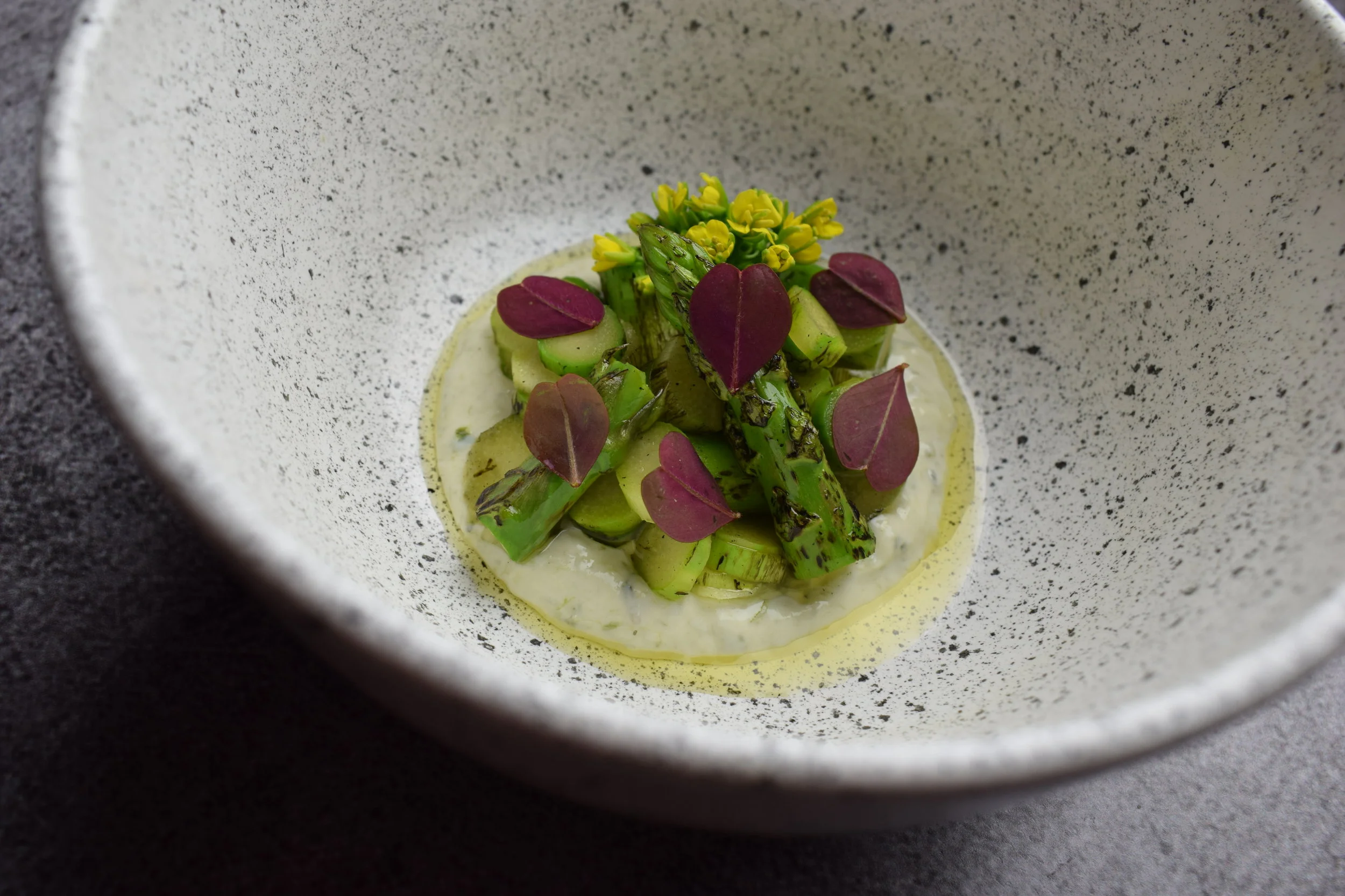 Asparagus | Fermented Ramps Tahini | Toasted Cumin Oil