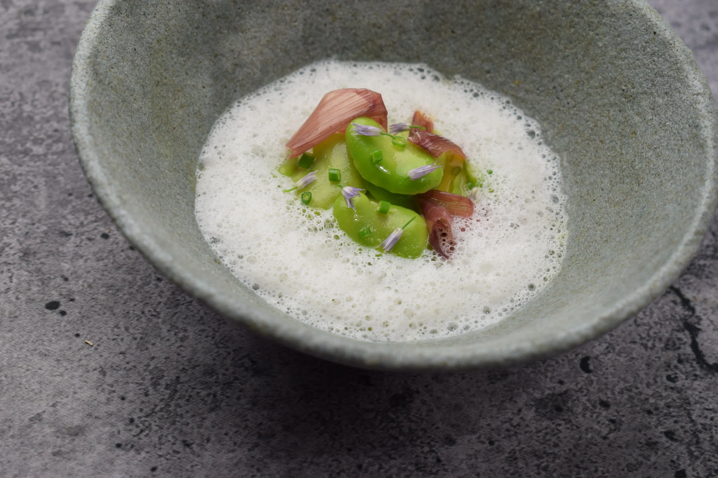 Fava Beans | Lightly Cured and Smoked Egg Yolk | Halloumi Cheese and Pickled Ramps