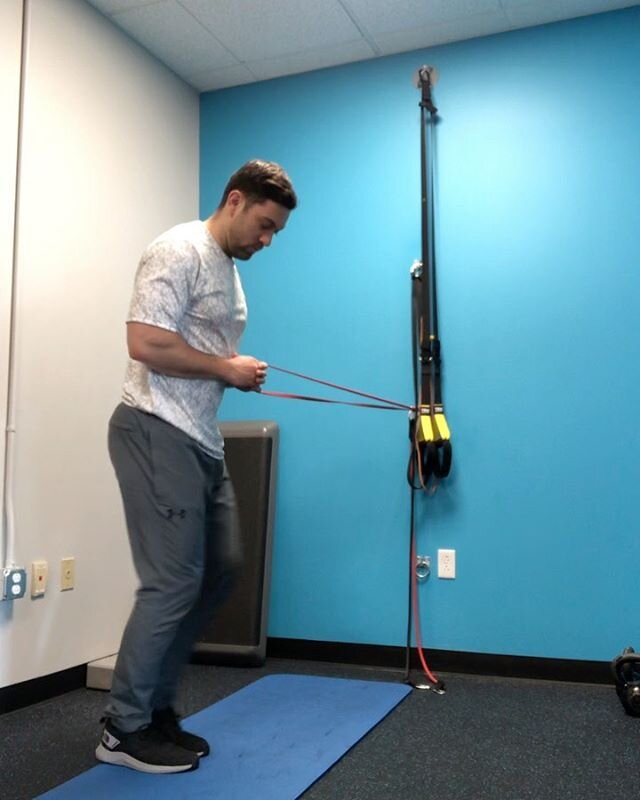 As a follow up from my last post, here are a few progressions you can try to help improve your balance. Each of these variations challenges your balance in a different way
.
Video 1 is a tandem stance position, banded press with eyes open (mildly dif