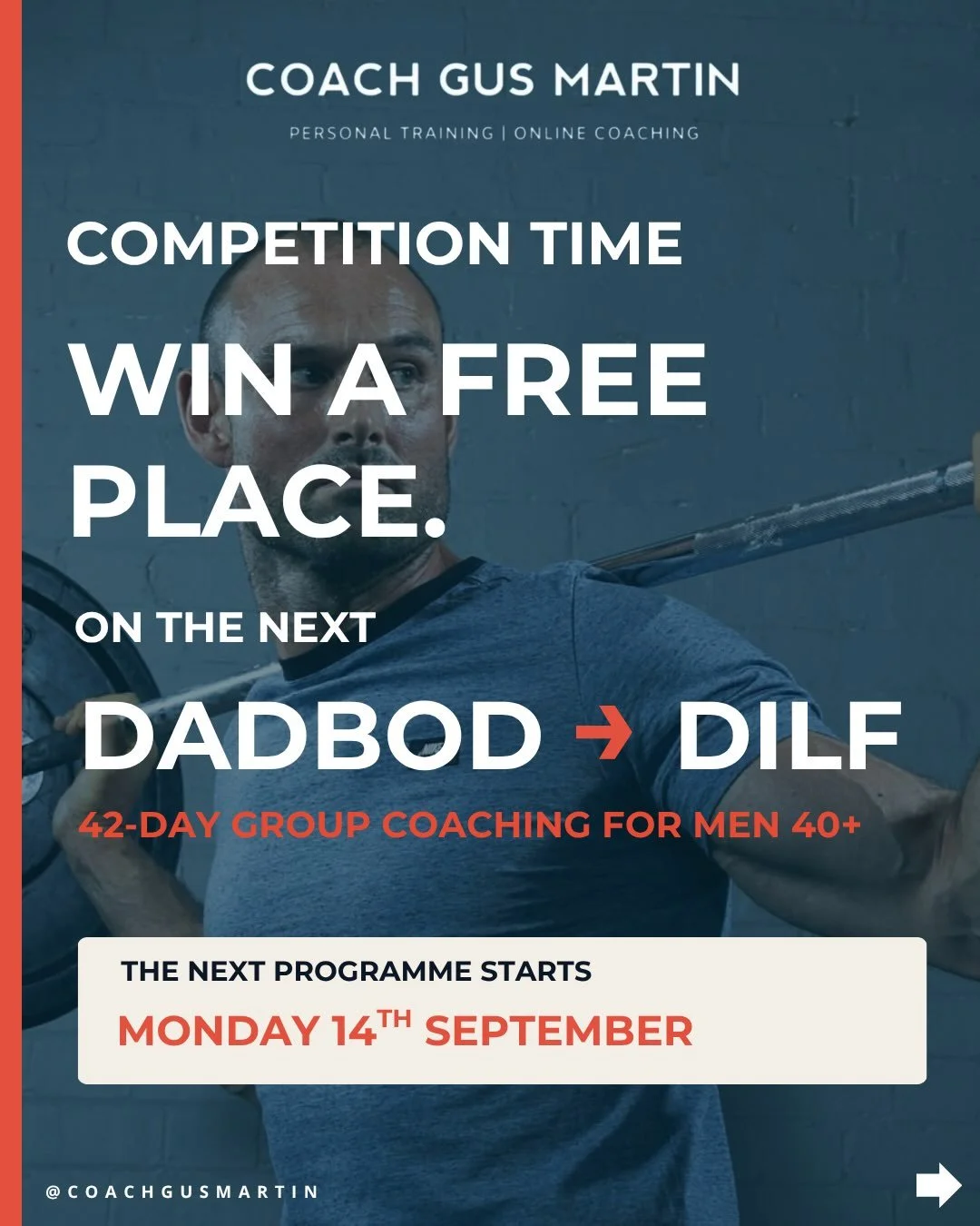 Dads&hellip; this one&rsquo;s for you.

I&rsquo;m giving away a FREE place on the next Dadbod &rarr; DILF Programme, starting Monday 14th September.

If you&rsquo;ve been saying, &ldquo;I&rsquo;ll start Monday&rdquo; for the past six months, this is 