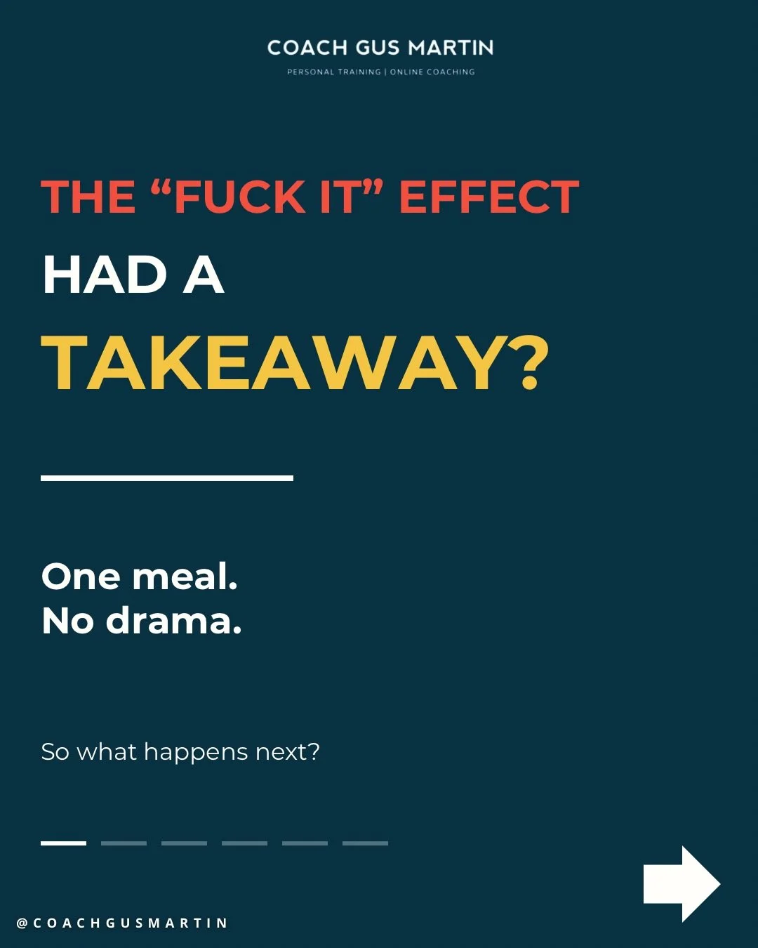 Had a takeaway?

Fine. Enjoy it.

The takeaway isn&rsquo;t the problem.

The problem is what happens next&hellip;

&ldquo;Fuck it, I&rsquo;ll start Monday.&rdquo;

Then it&rsquo;s drinks on Saturday, hangover food on Sunday and Monday&rsquo;s workout
