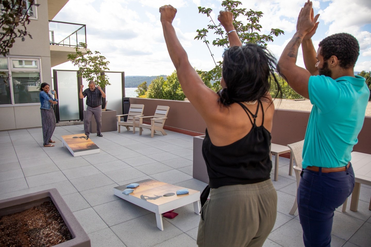 Rooftop relaxation: Where fun and games meet breathtaking views.