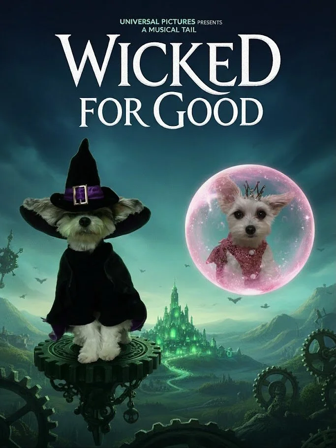 Defy Gravity. Embrace Goodness. And maybe find some TREATS. 🫧✨🧙&zwj;♀️🧹🎶🎭 @wickedmovie #wickedmovie #dogsofnyc #doginfluencer #pupfluencer #wickedmusical #elphaba #glinda