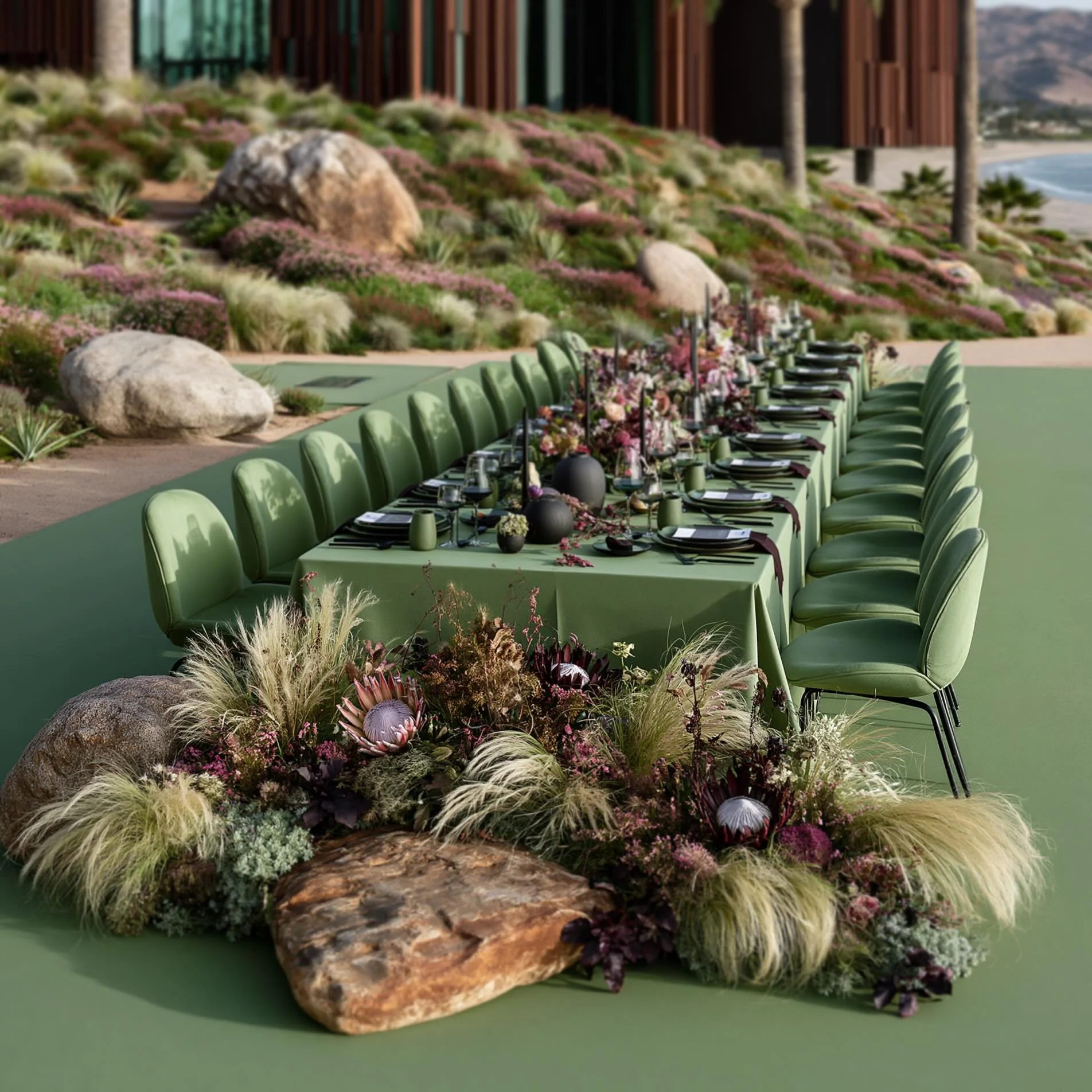 Custom Tablescape Design Featuring a Botanical Collection 
Concept Render for Client Presentation