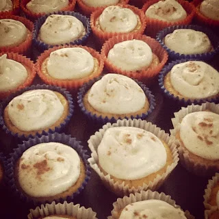 My mini pumpkin cheesecakes topped with vanilla bean cream cheese!