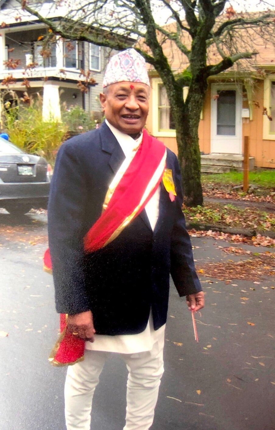 Yagya Man Pati Bajracharya in Portland, USA in 2011 on the day when foundation was laid for the construction of Achhyobya Tathagata Chaitya
