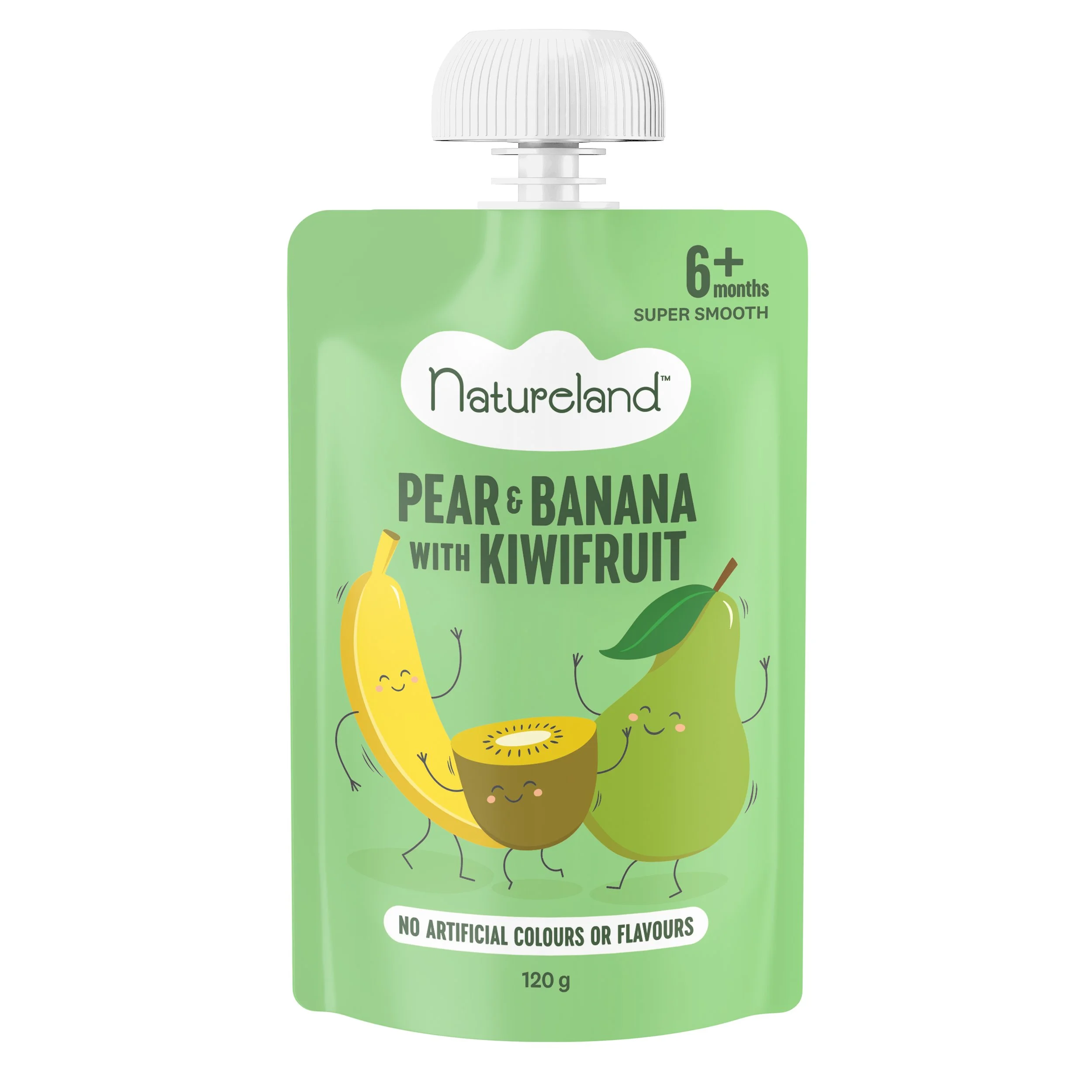 This super smooth baby puree blends sweet pear and sun-ripened banana with a burst of refreshing kiwifruit. Delicious for brekkie or as a snack.