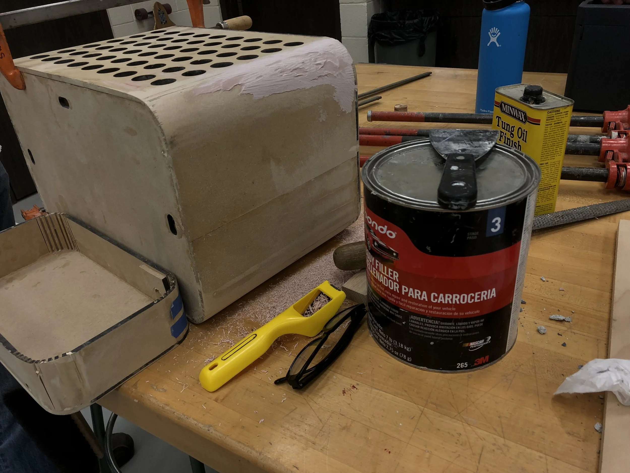 Bondo on the curves since the kerfing process didn't work as expected.