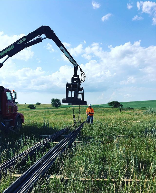 Setting one up on the line with #tristatedrilling #caisson #rebar #foundations #transmissionlines #mdrm #southdakota