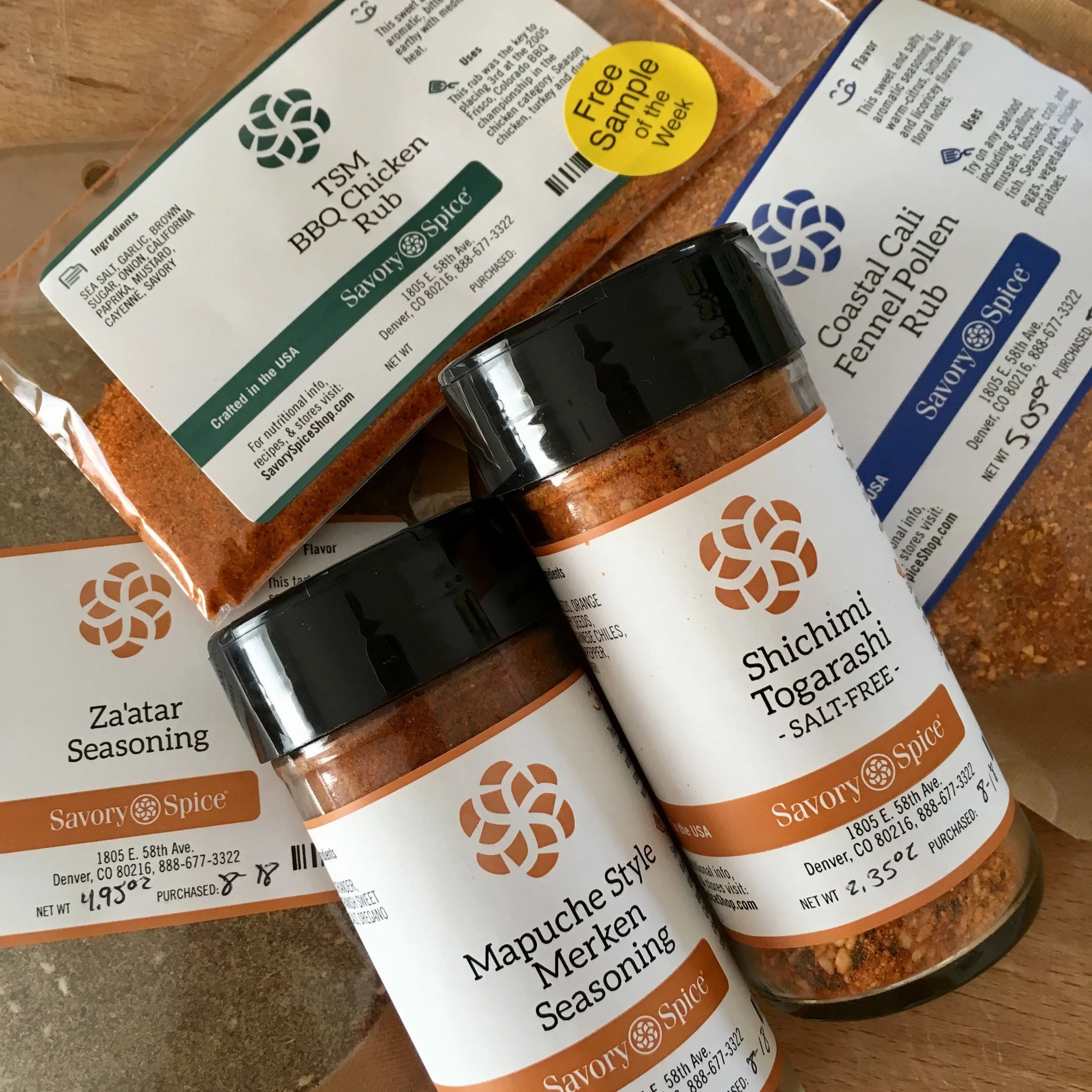 My latest spice order. If you want to try some fun spice blends, check out Savory Spice or Penzeys!