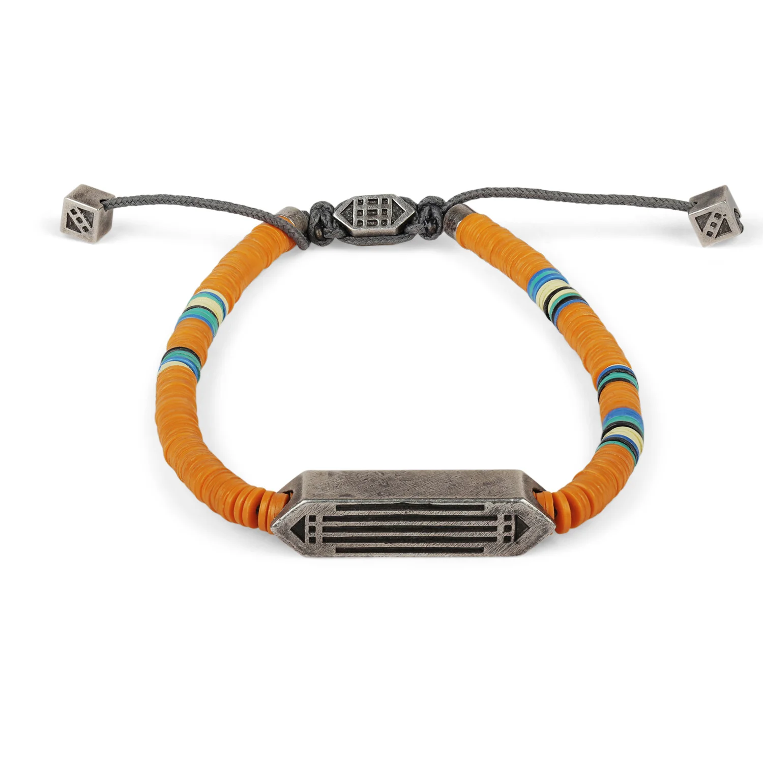 Sterling Silver Thunderbird Pointed Plank Bead Bracelet_orange.jpg