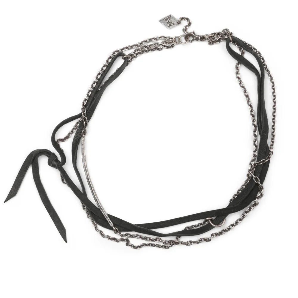 Leather Silver Chain Choker M Cohen