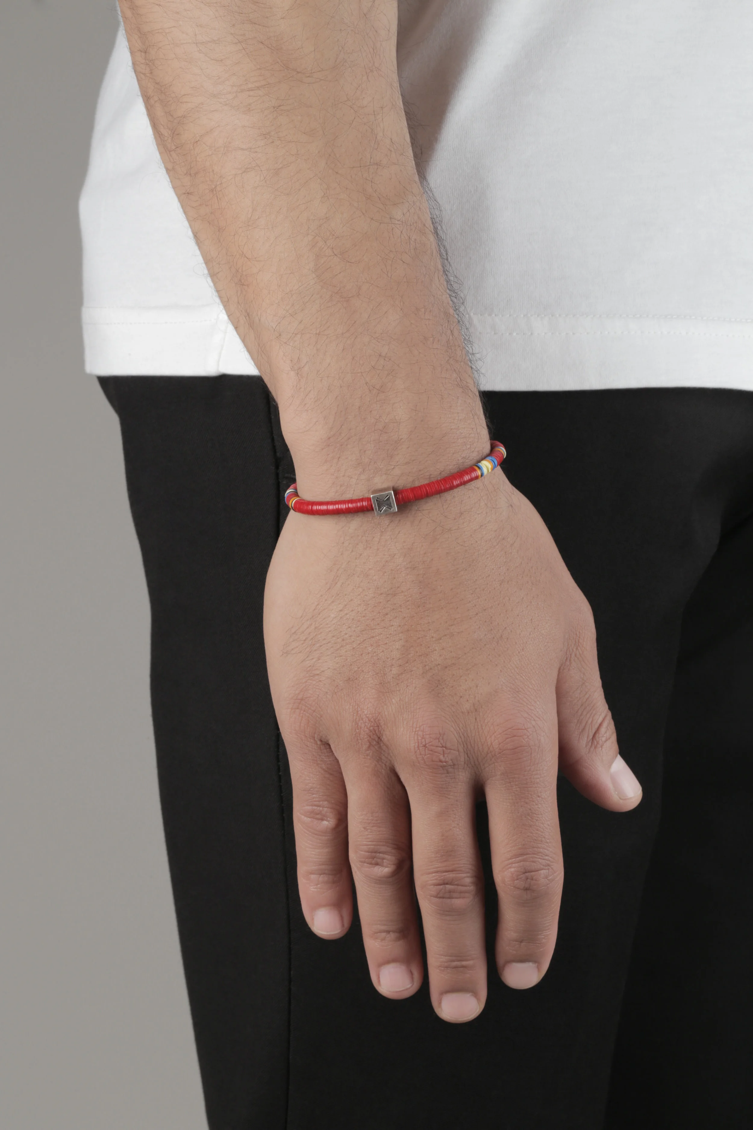Sterling Silver Raging Saddle mini bead Bracelet_red.jpg