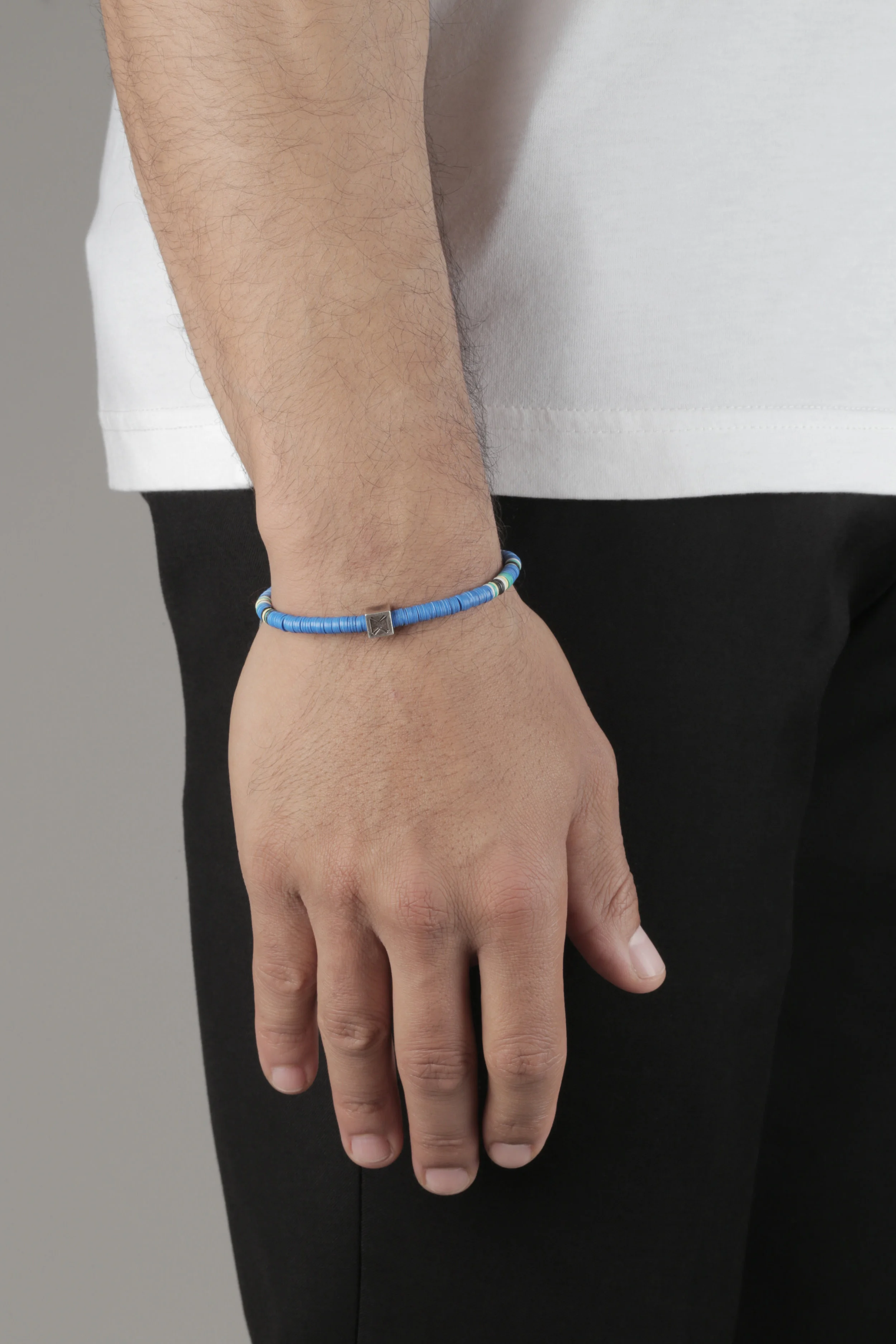 Sterling Silver Raging Saddle mini bead Bracelet_blue.jpg