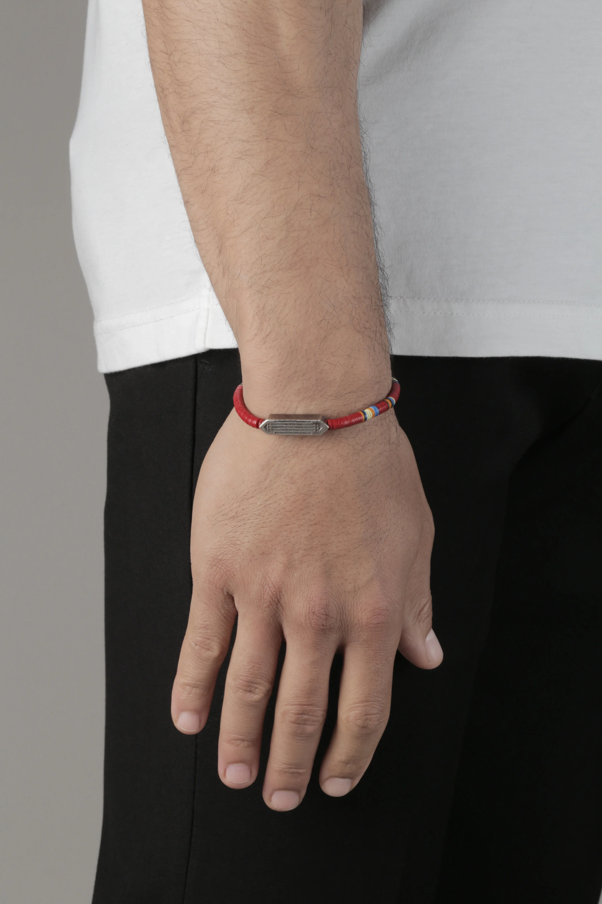 Sterling Silver Thunderbird Pointed Plank Bead Bracelet_red.jpg