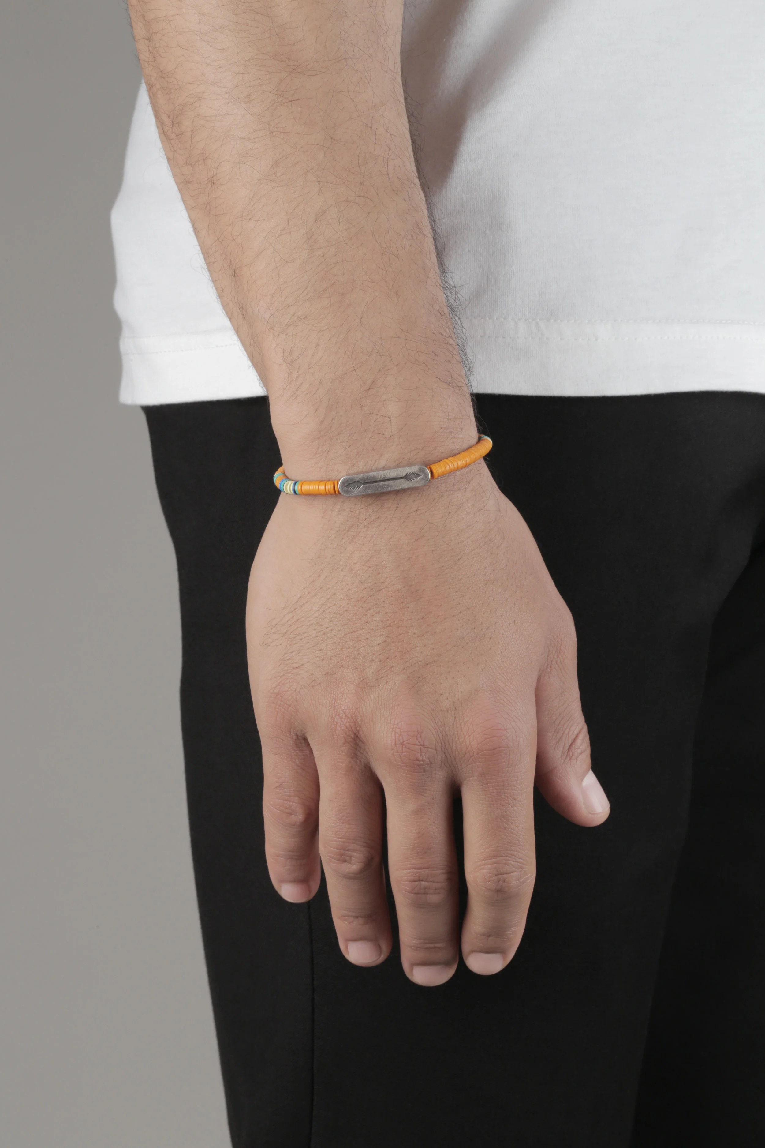 Sterling Silver War Arrow Rounded Plank bead Bracelet_orange.jpg