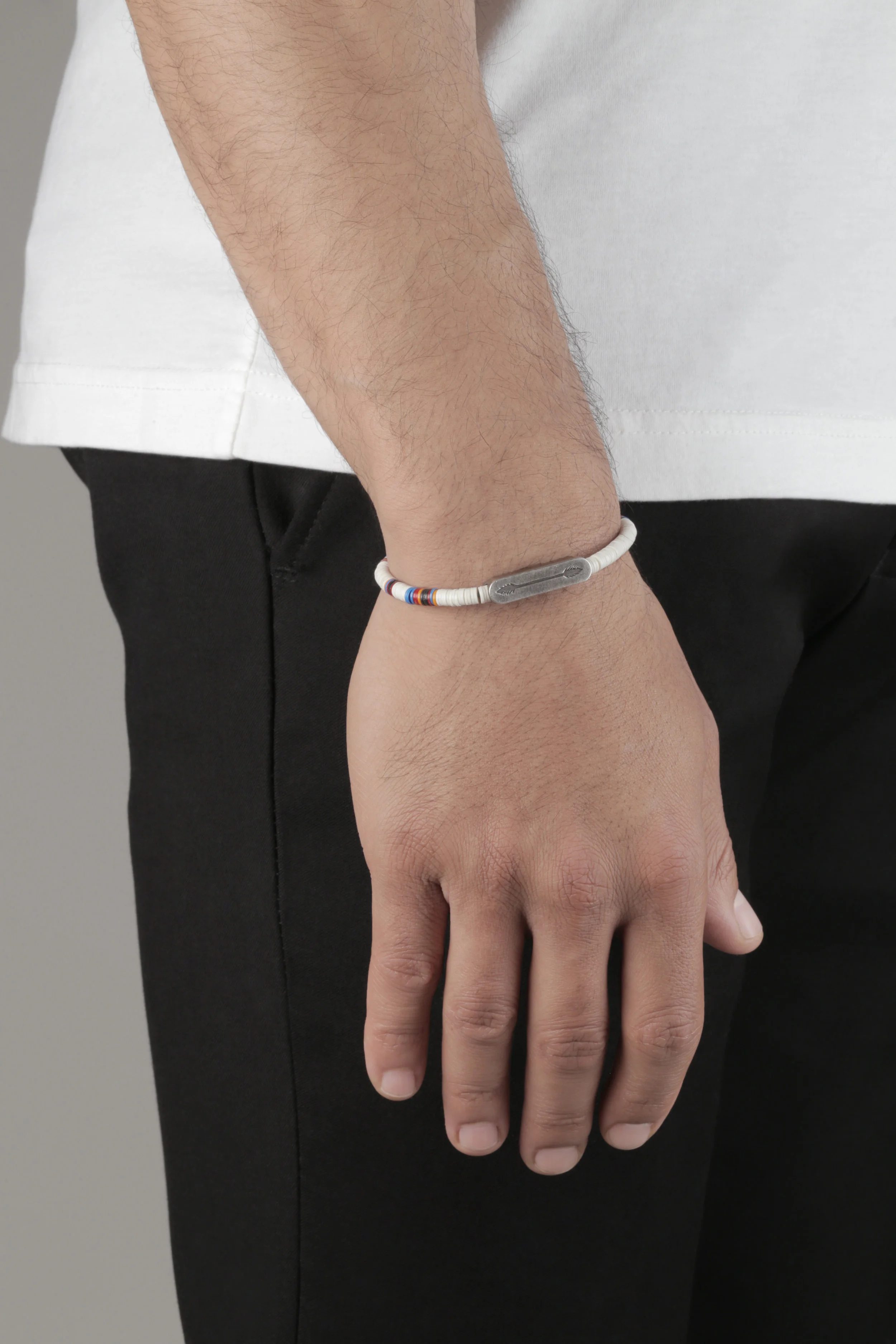 Sterling Silver War Arrow Rounded Plank bead Bracelet_white.jpg