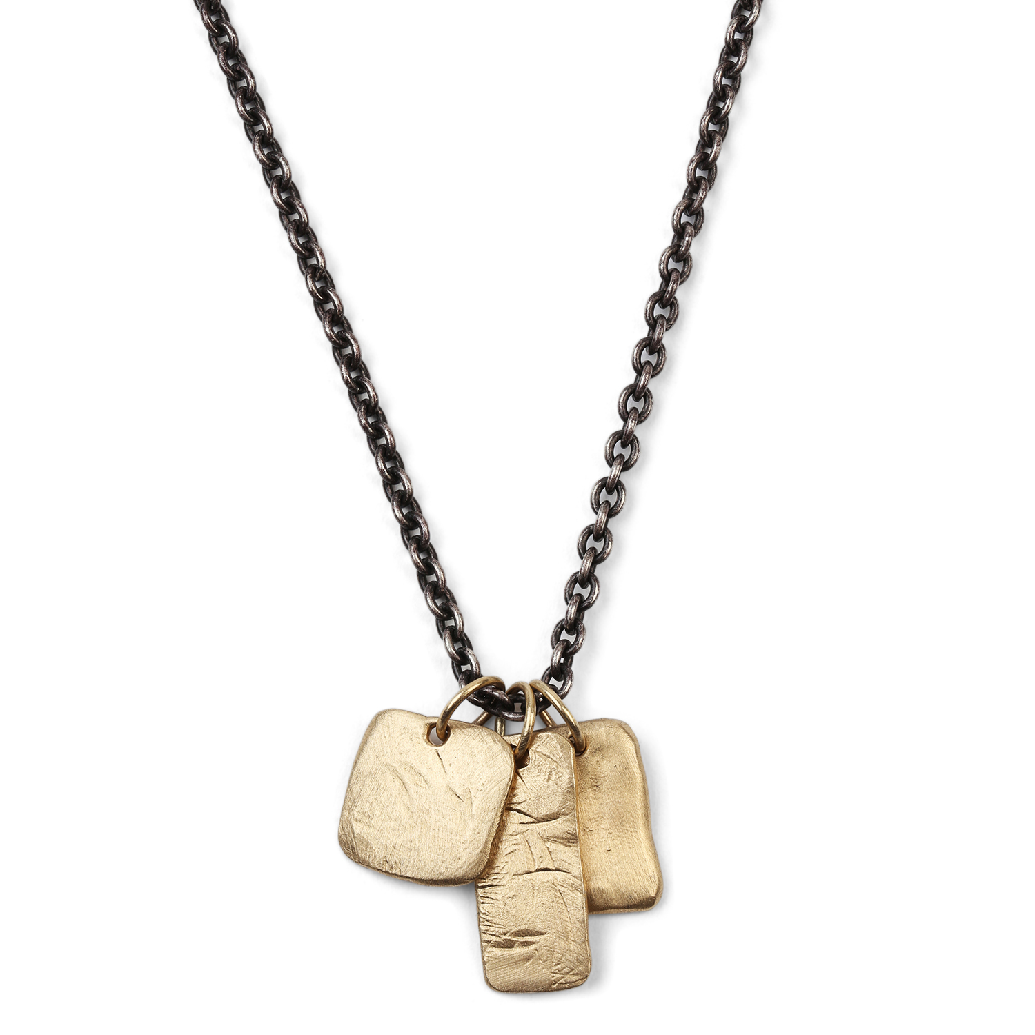 Gold Tags On Oxidized Chain Necklace 