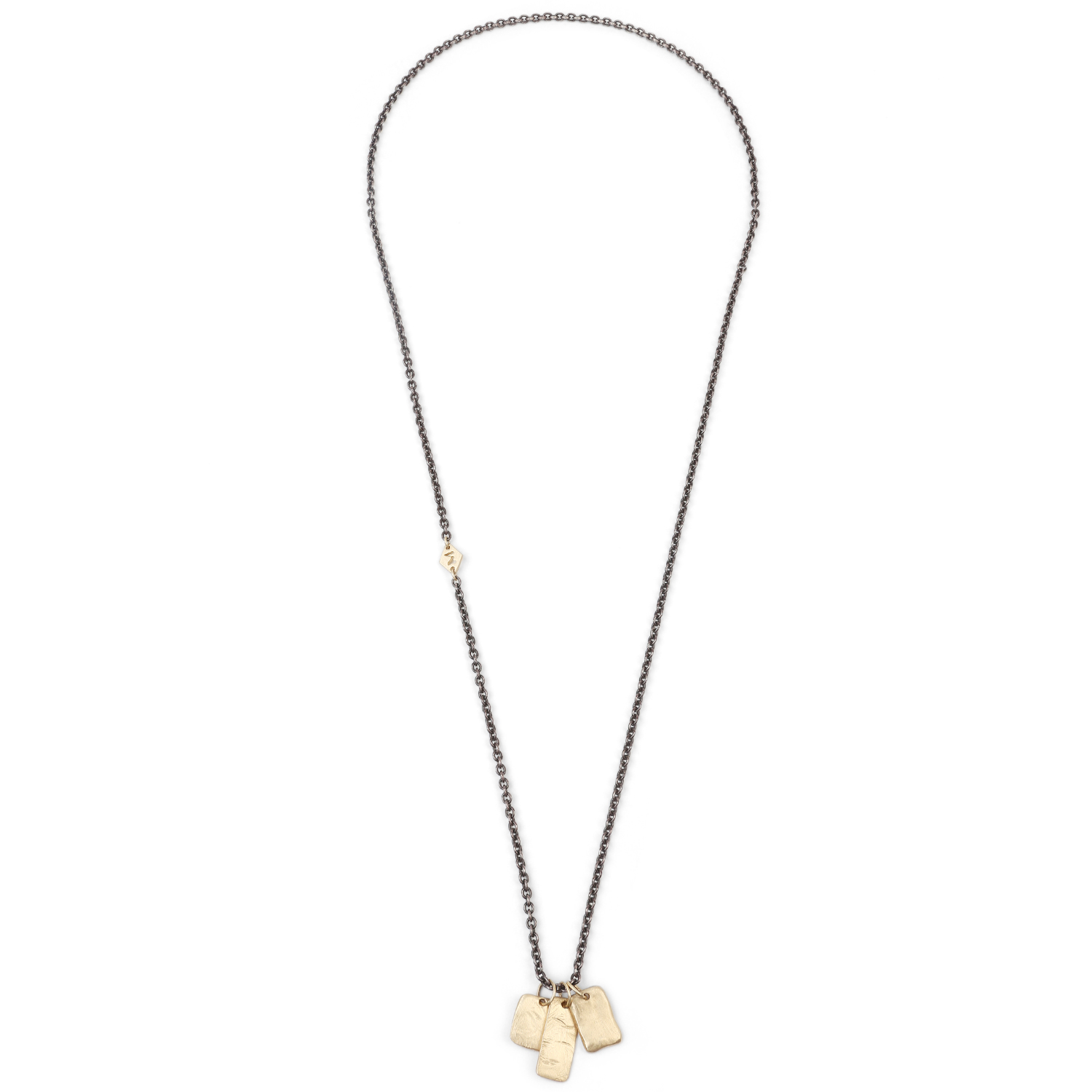 Gold Tags On Oxidized Chain Necklace 