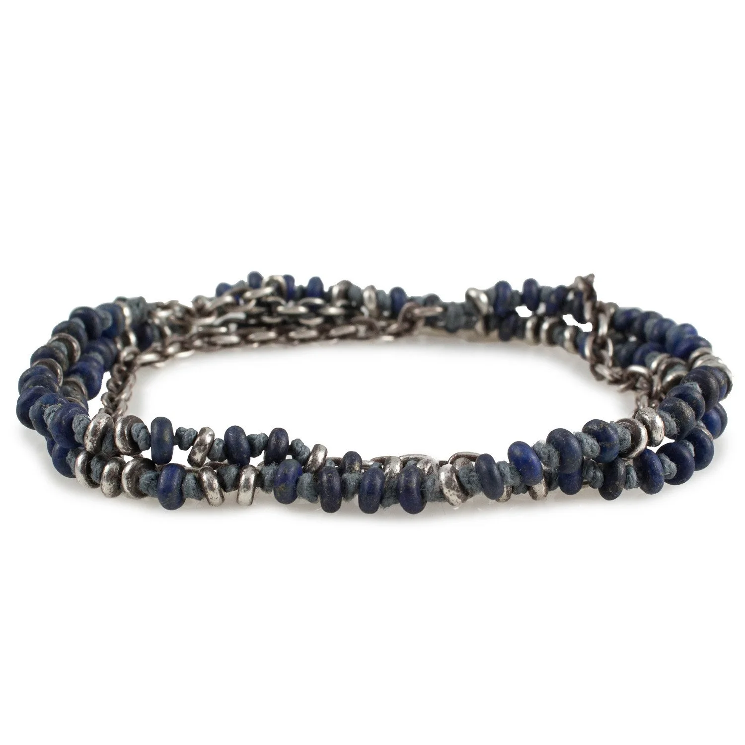 Lapis gemstone and silver link necklace wrap.jpg