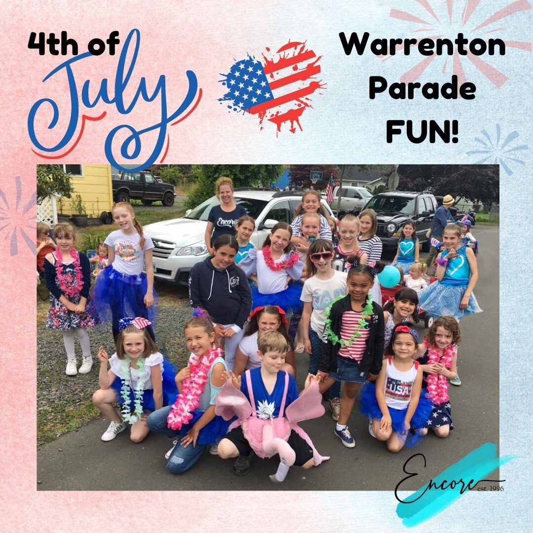 We are so excited to join our community in the 4th of July Parade! Encore students, all ages, are invited to join us as we travel down Main Street in Warrenton with our Encore float!

Arrive dressed in your favorite festive outfit in Encore colors. I