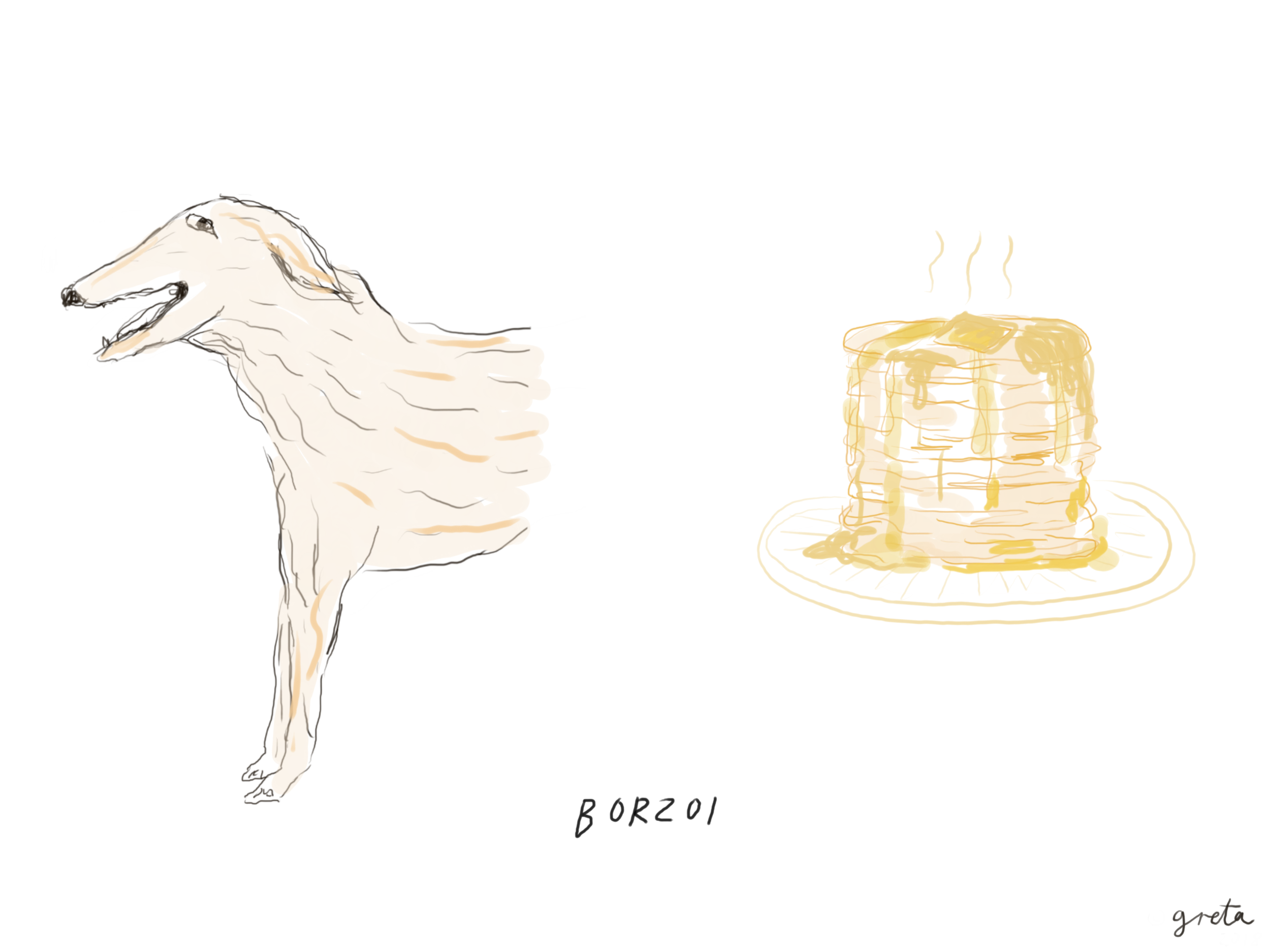 Dog Food, 2019 - illustrated print collection of dogs and their food counterparts