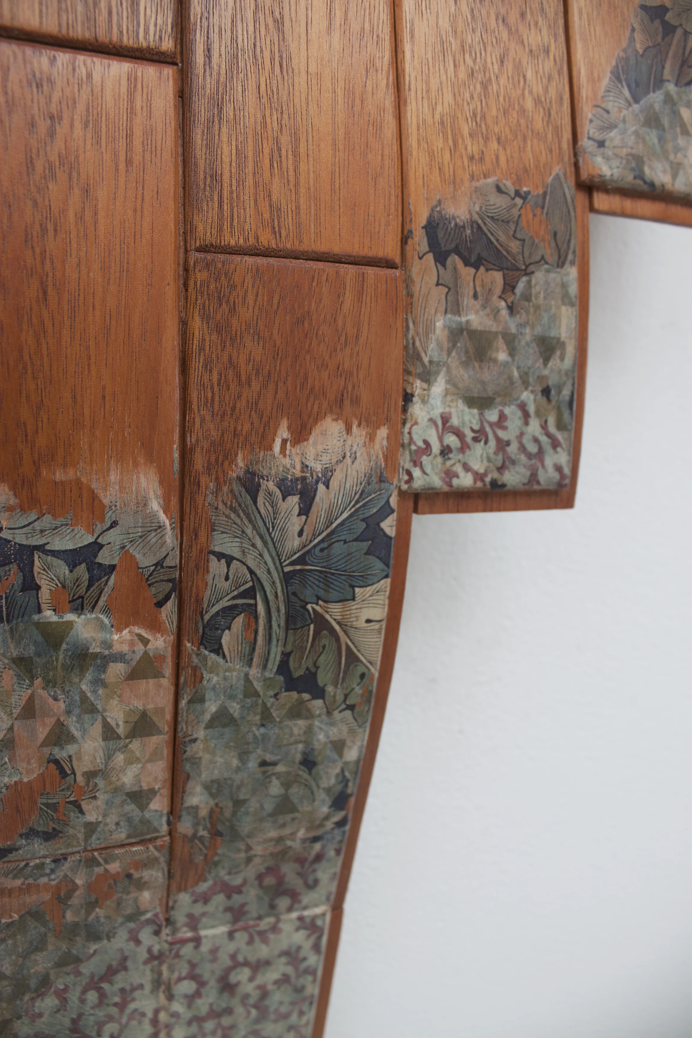   Lifted, Retracted  mahogany, image transfer 39.25" x 11" x 2.5" 2014 