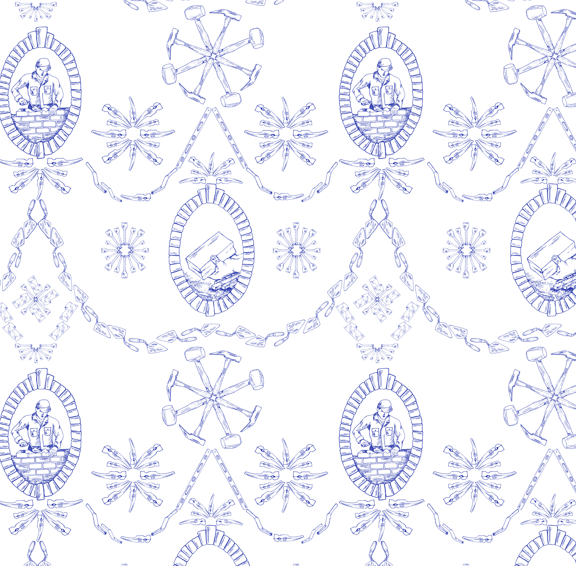   Brickmason's Toile  hand rendered pattern repeat dimensions variable 2016 