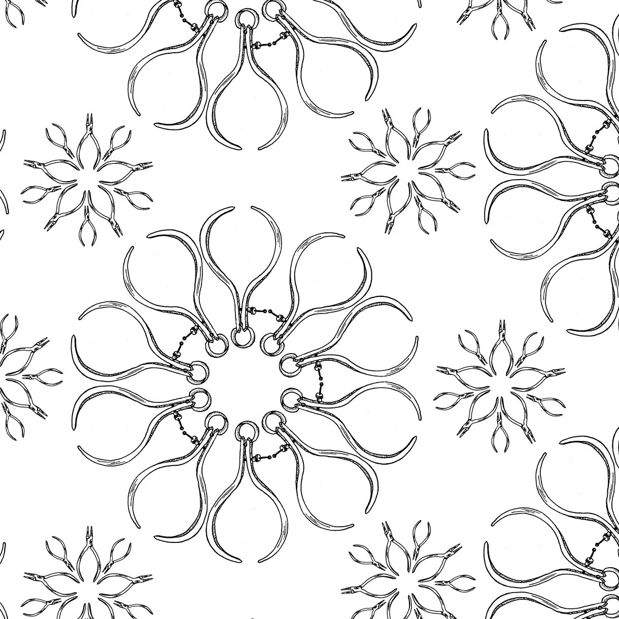   Fabric Collection (Pliers/Calipers)  hand rendered pattern repeat dimensions variable 2016 
