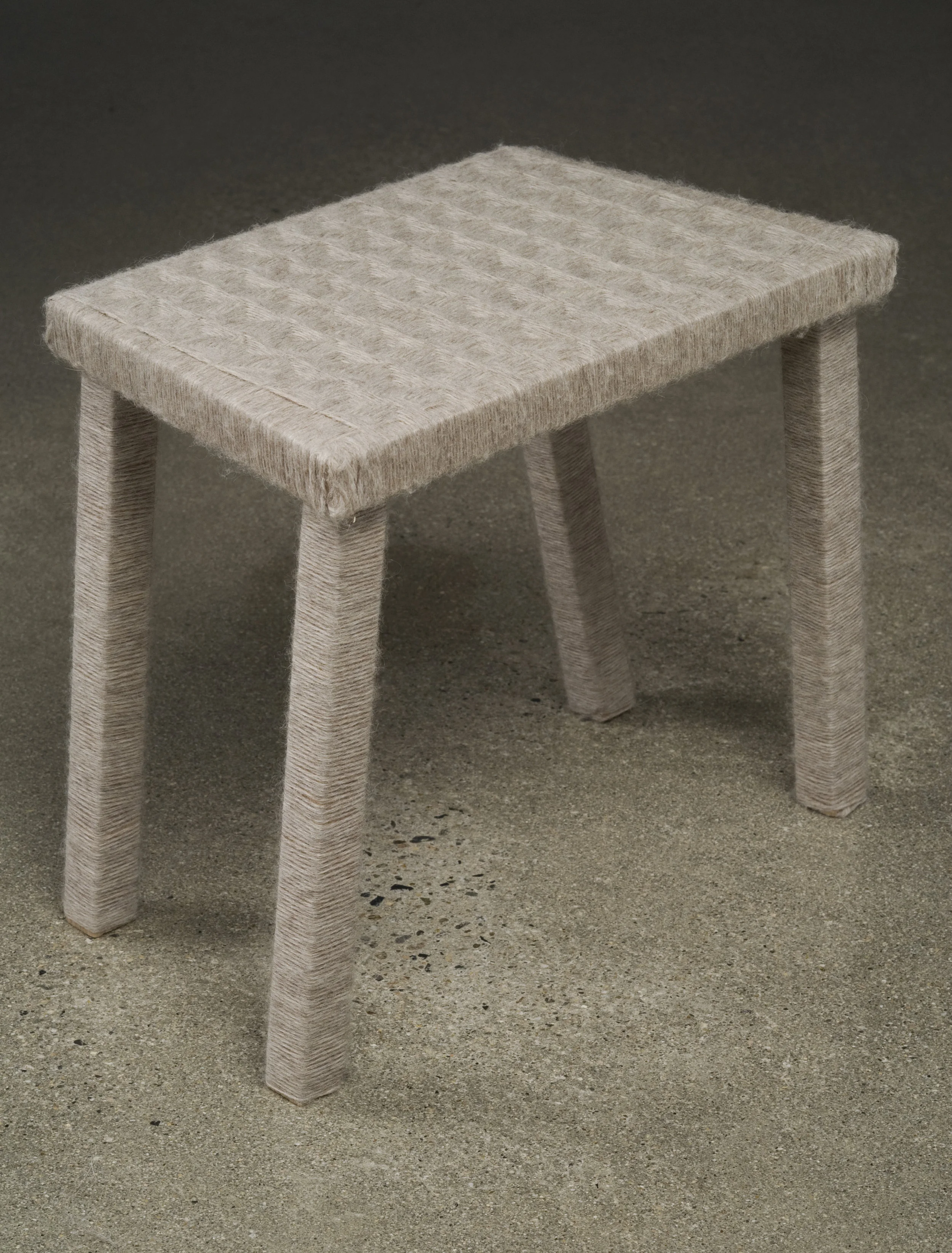 Milking Stool 2 red oak, wool 12" x 8" x 11" 2009