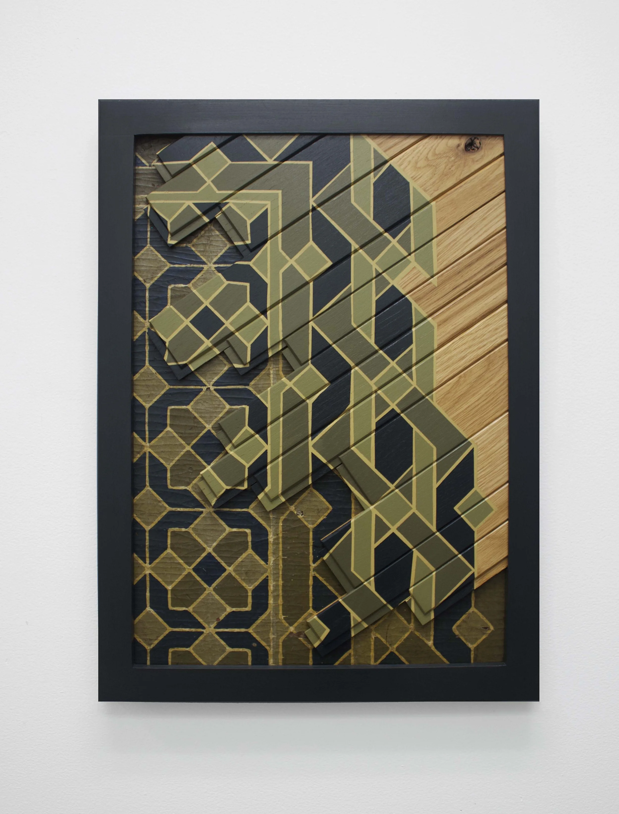   Reclaim  white oak, acrylic, repurposed linoleum rug 23” x 16 5/8” x 1 3/8” 2025 