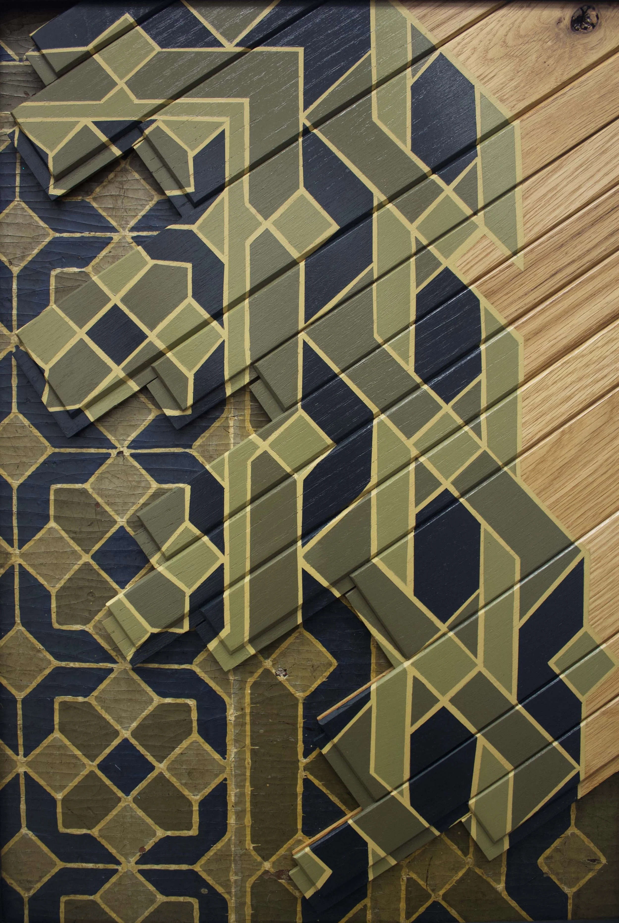   Reclaim  white oak, acrylic, repurposed linoleum rug 23” x 16 5/8” x 1 3/8” 2025 