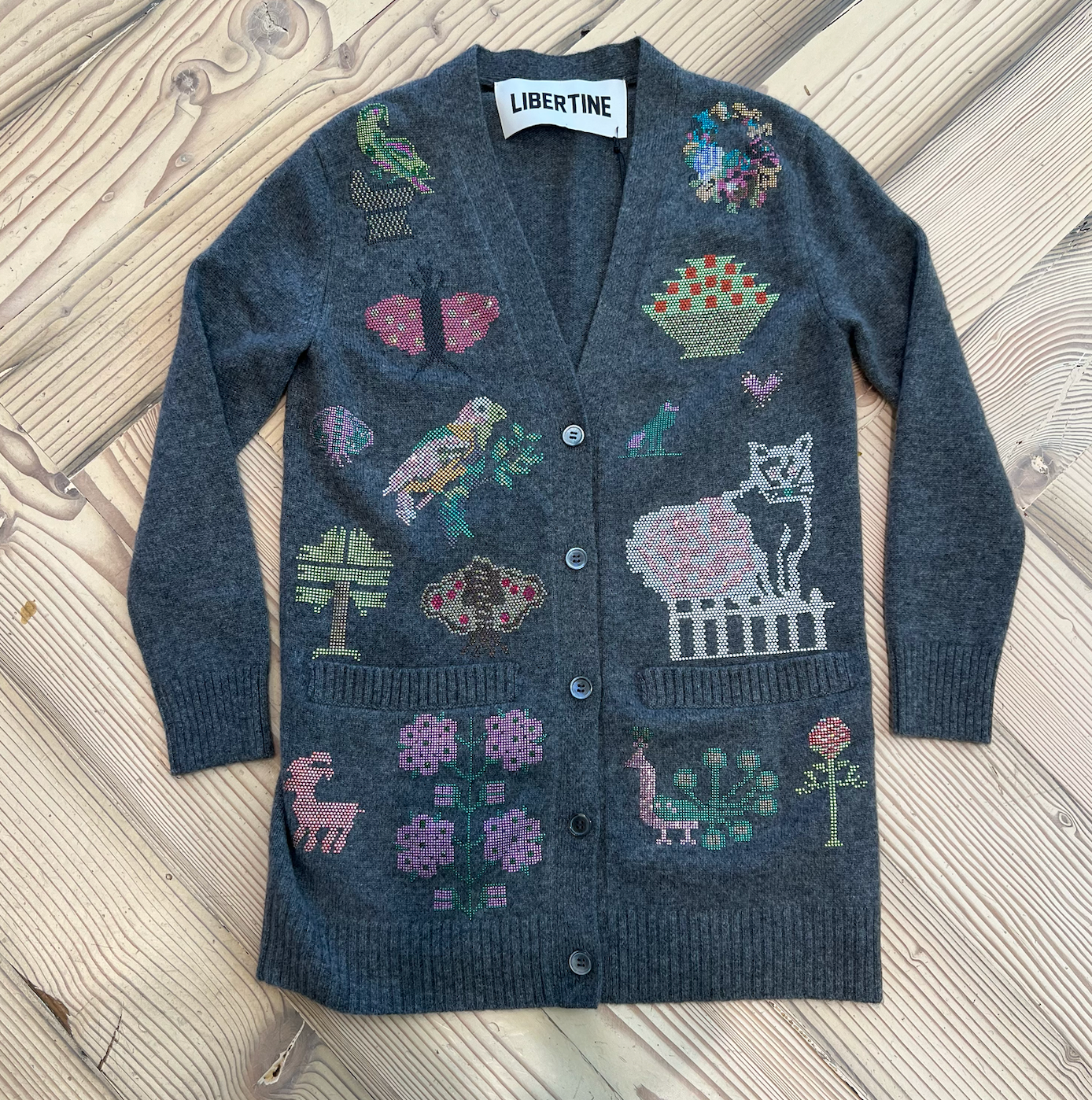 Libertine Needlepoint Multi Oversized Cardigan in Grey