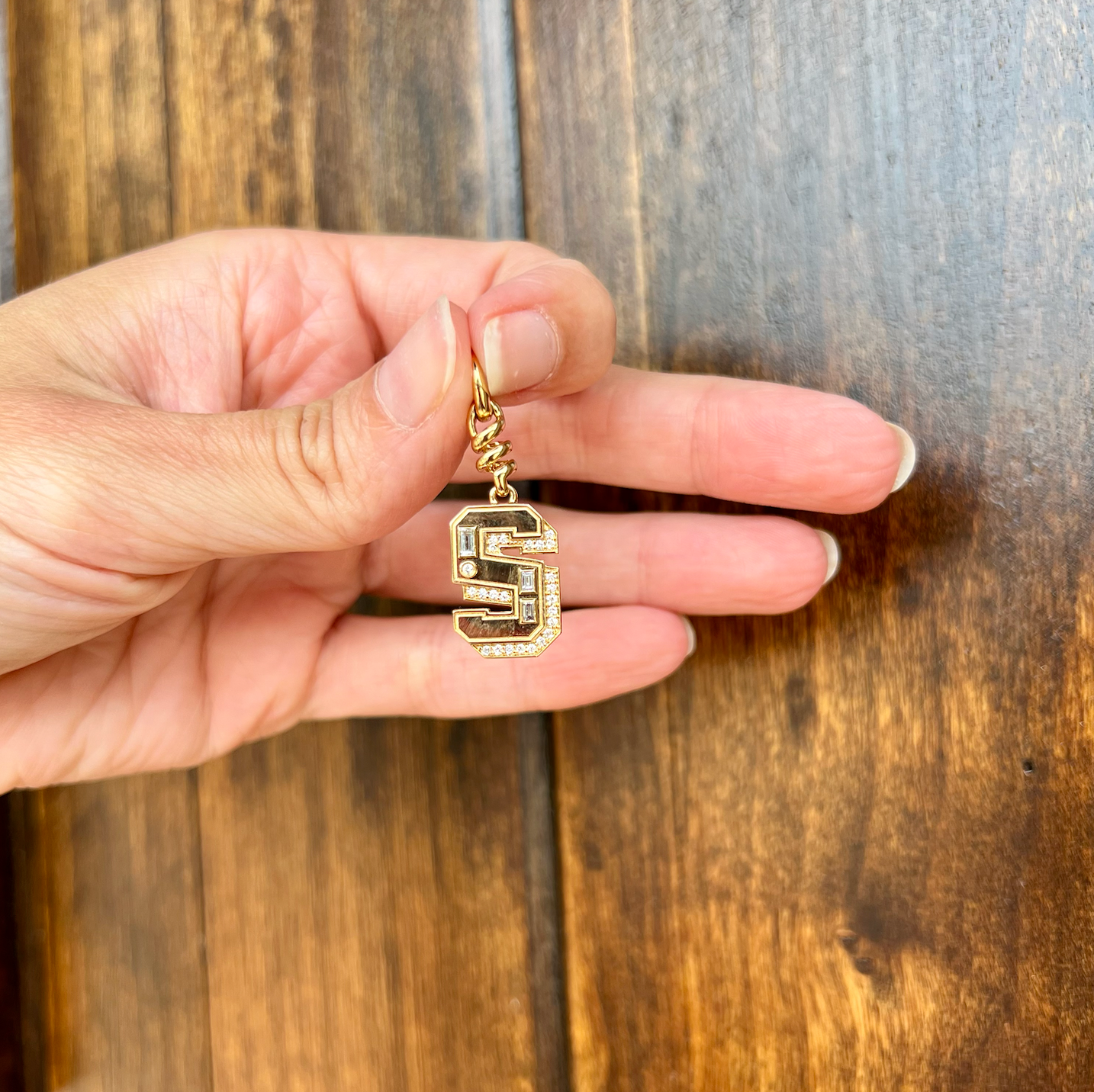 Boochier Yellow Gold DIamond Letter Pendant Charm