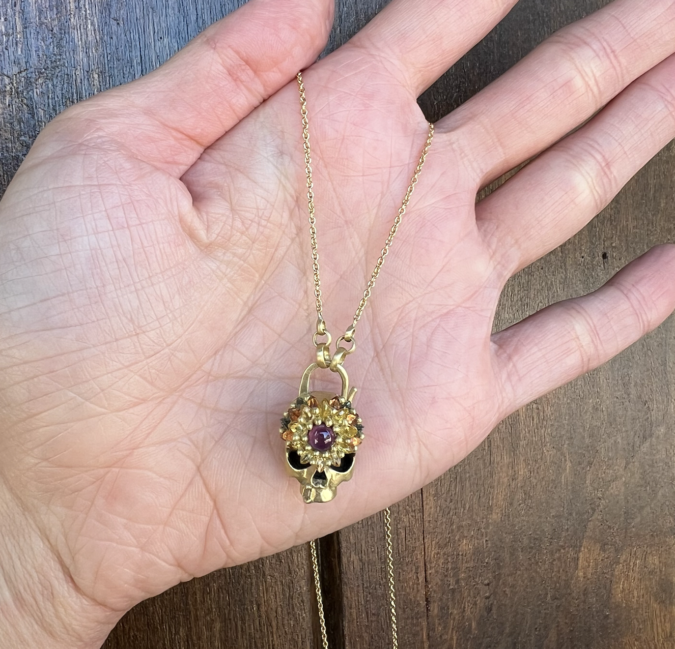 Polly Wales 18K Yellow Gold Enchanted City Skull Tassel Necklace