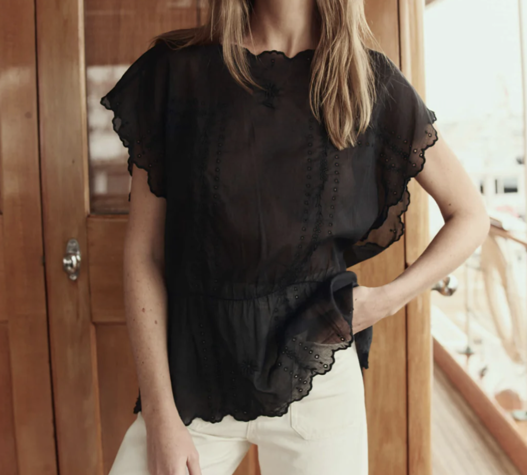 The Great Scalloped Eyelet Tunic in Black