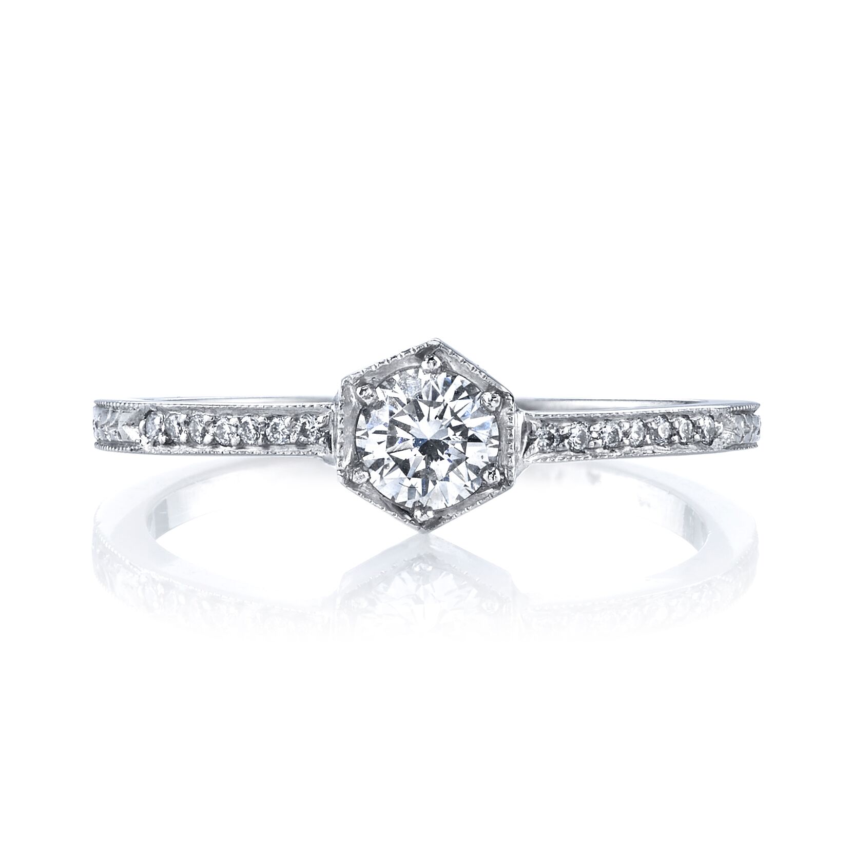 Cathy Waterman Platinum and Diamond Solitaire Hexagonal Ring