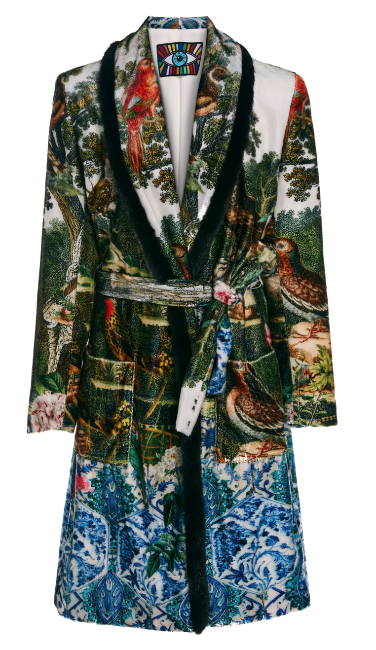 Libertine Ottoman and Pirate Bird Wrap Coat with Mink Trim — Etc