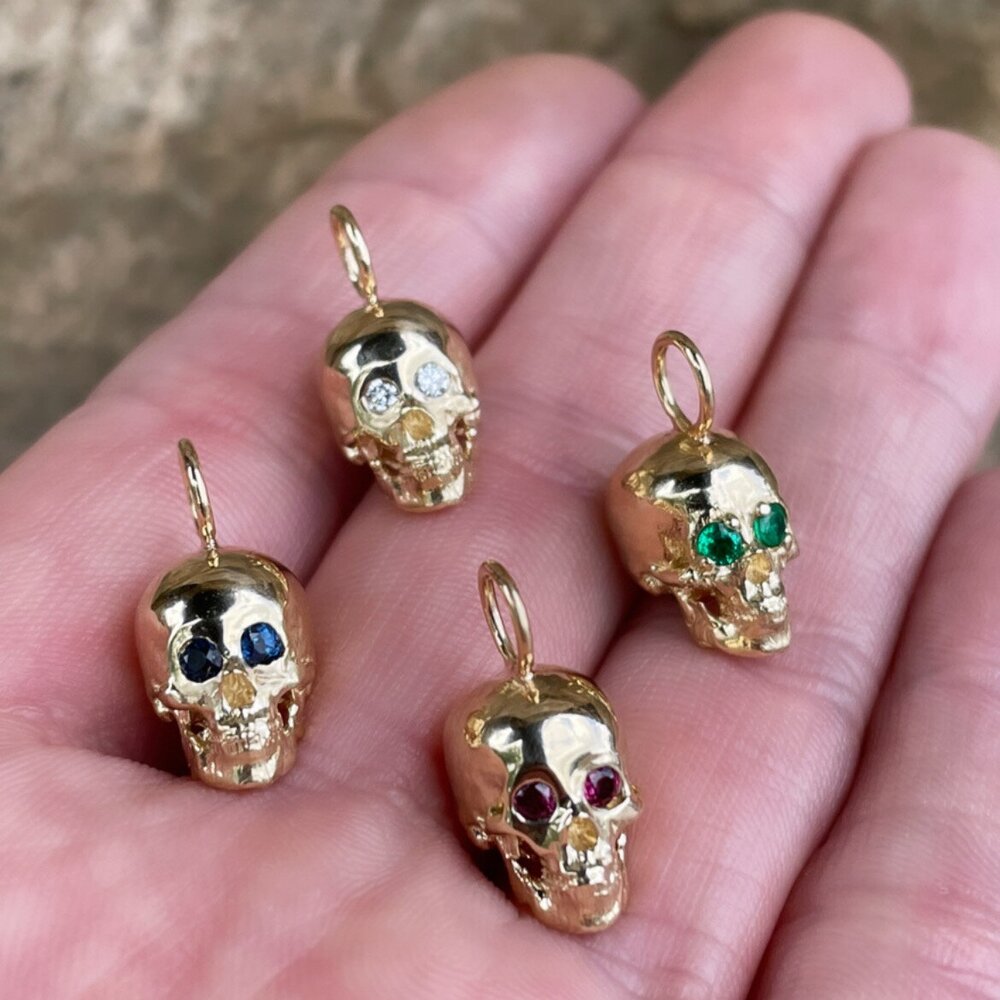Fortunebaby 14K Yellow Gold Skull Charm with Gemstone Eyes — Etc