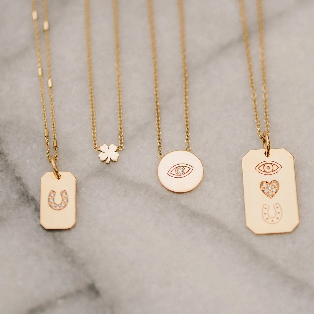 Diamond Horseshoe Dog Tag Necklace 