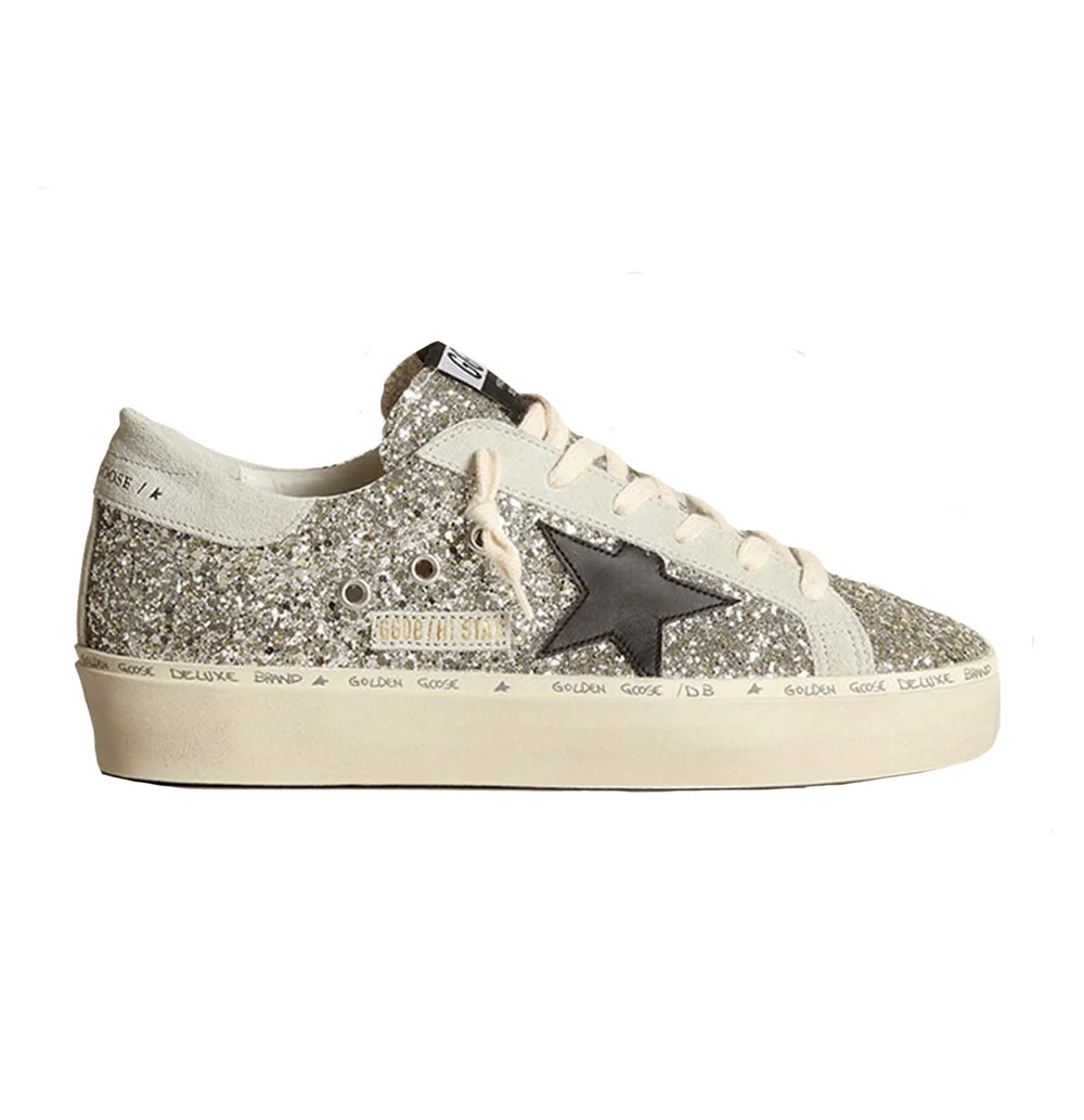 Golden Goose Hi Star Glitter Upper Suede Lacing And Heel With Black Leather Star Gg105 Etc
