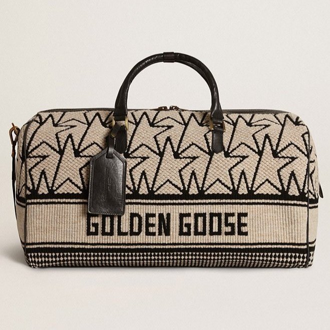 Kridt polet alkove Golden Goose Black + White Wool Jacquard Monogram Duffle Bag — Etc...