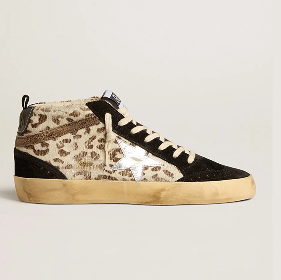 Golden Goose Mid Star Leopard Horsy Upper Suede with Laminated 