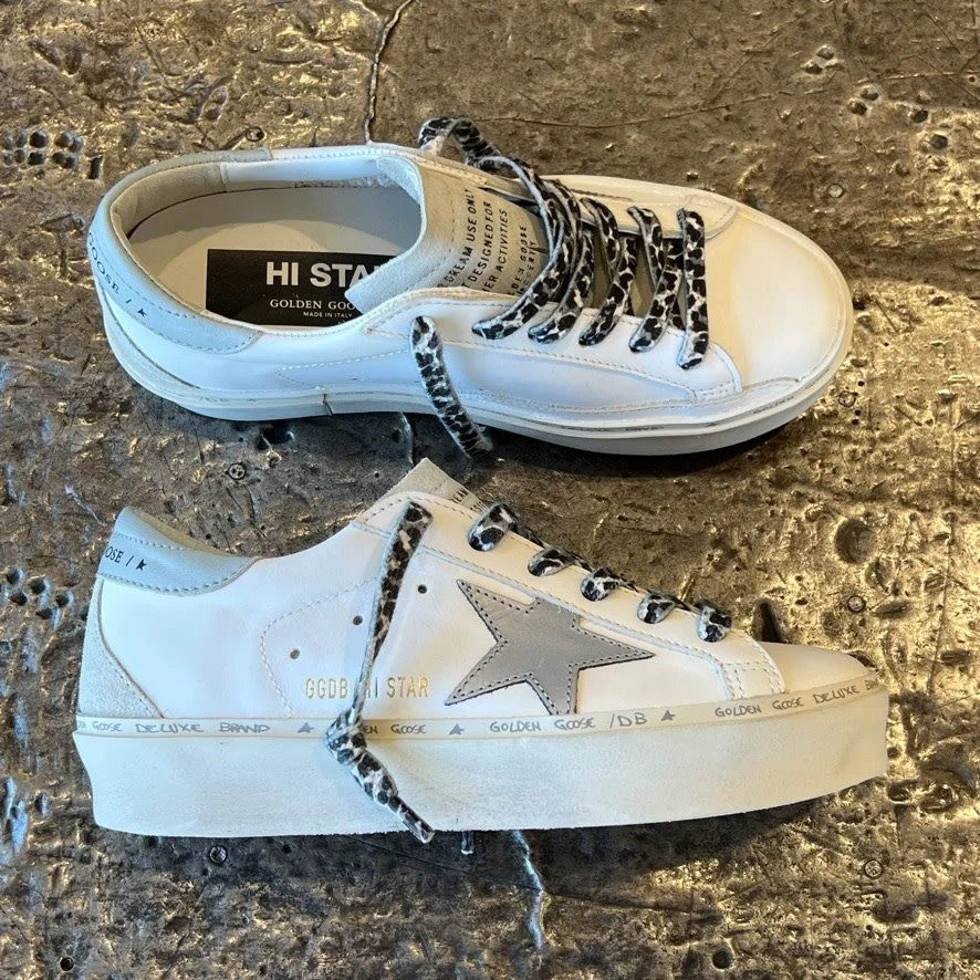 Golden Goose Hi Star Leather Upper and Star Nappa Heel Suede Spur  