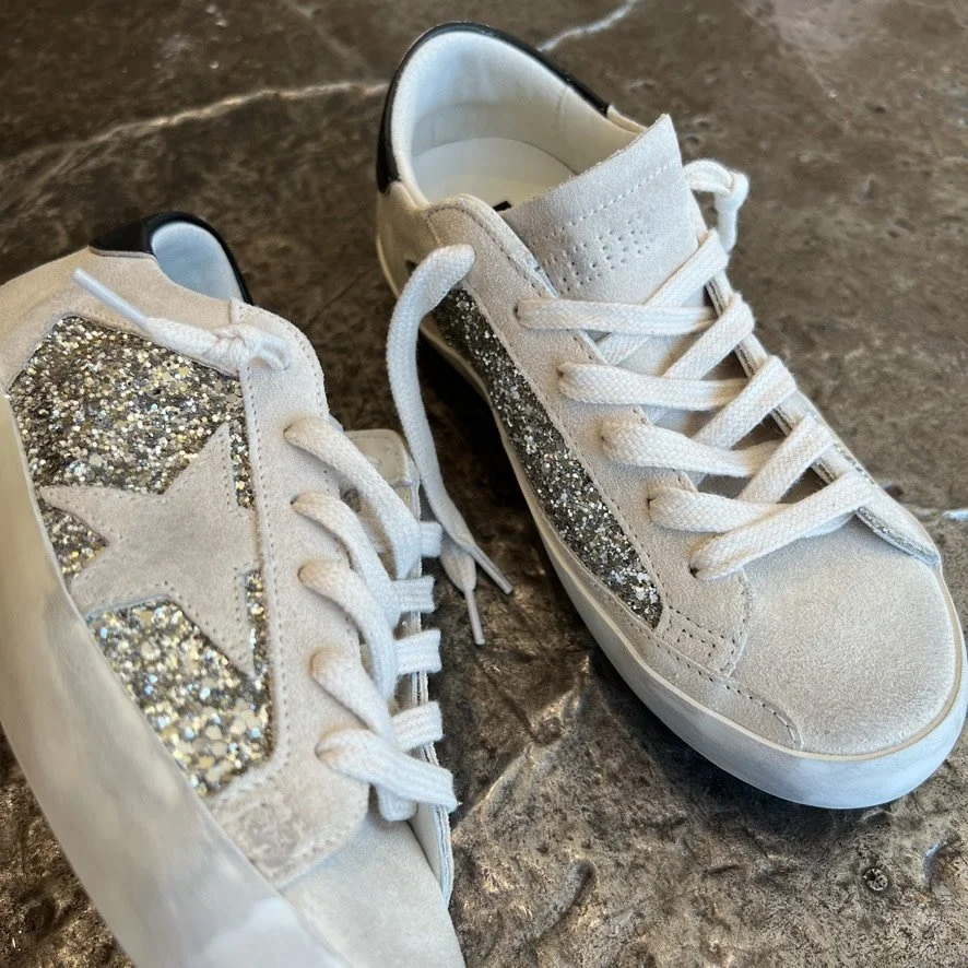 Glitter Shoes With Star On Side Golden Goose Superstar Platinum