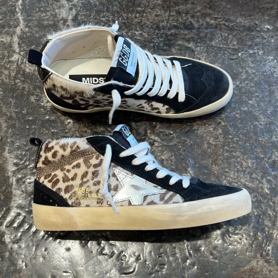 Golden Goose Mid Star Leopard Horsy Upper Suede with Laminated 