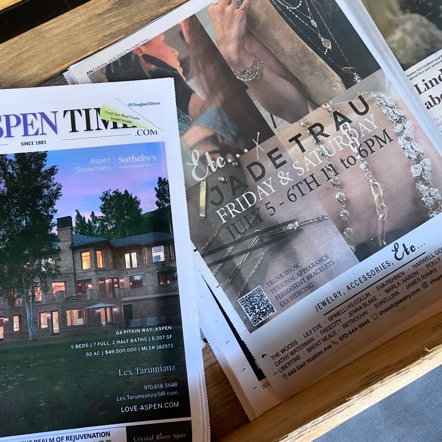 We have an epic Saturday in store in Aspen! Our @jadetrau event continues today 11-6pm. Get pierced, get fused, get styled! #etcessentials #etcaspen #jadetrau