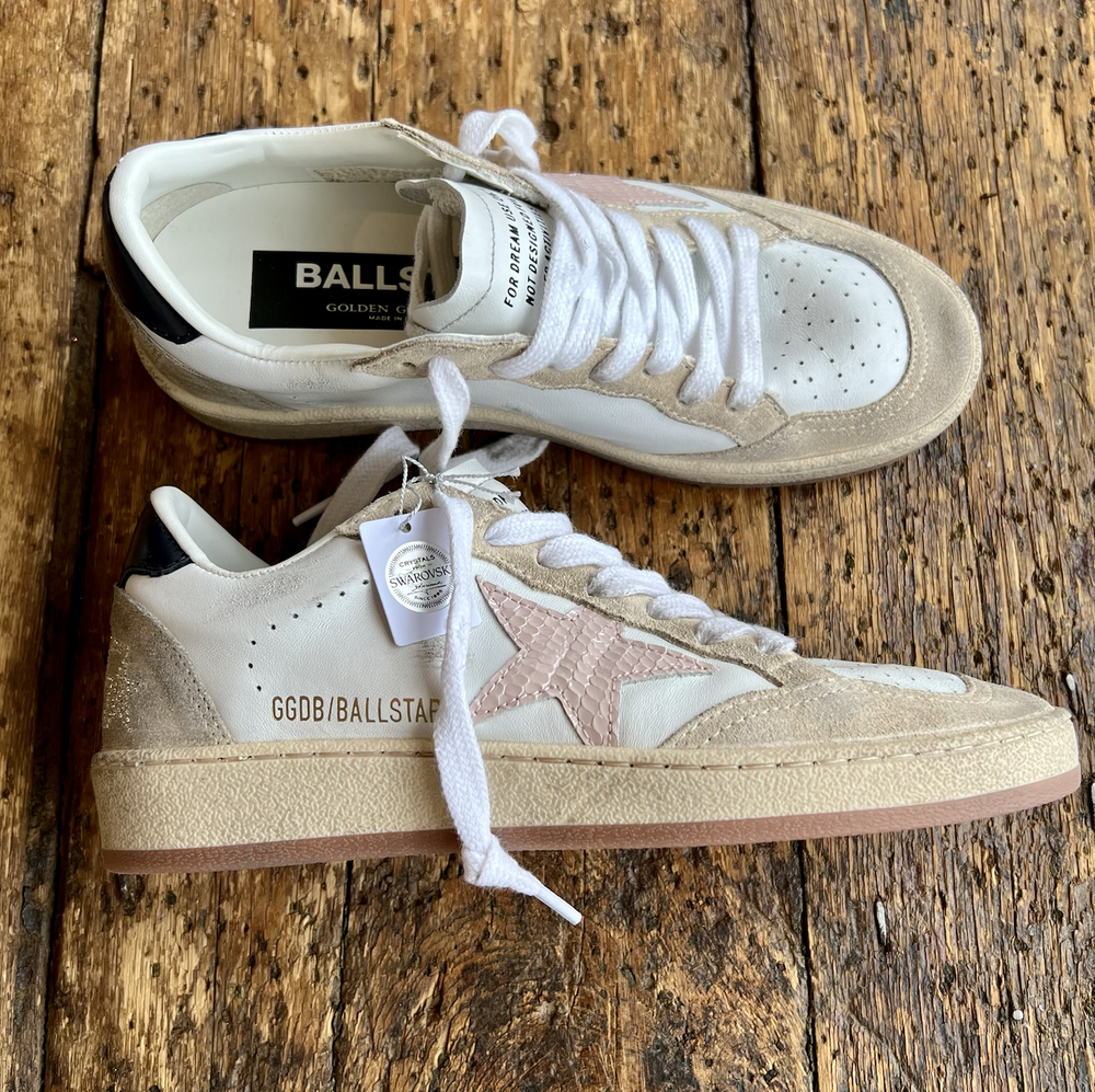 Golden Goose GG269 Ballstar Nappa Upper Suede Toe and Spur with Crystal  Heel and Pink Lizard Printed Star and Black Leather Heel —