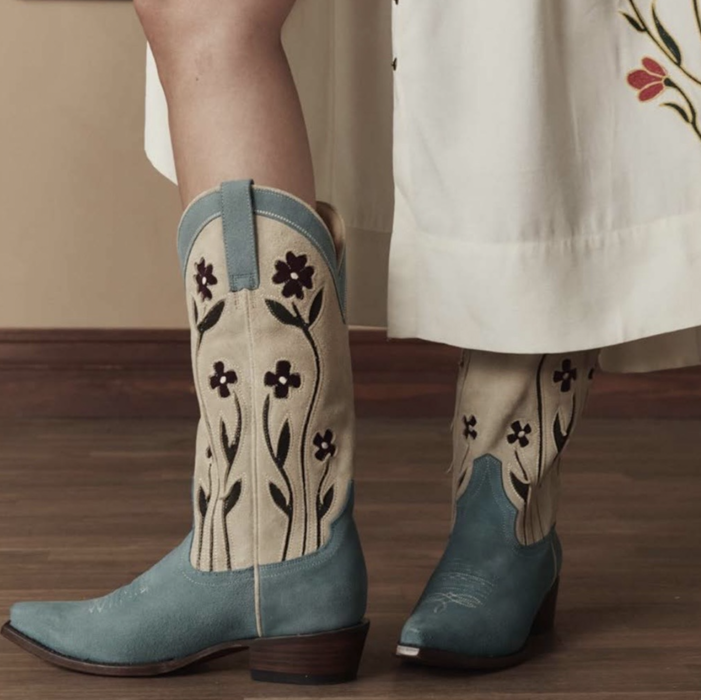 The Great x Stetson Cowboy Boots in Washed Indigo Suede