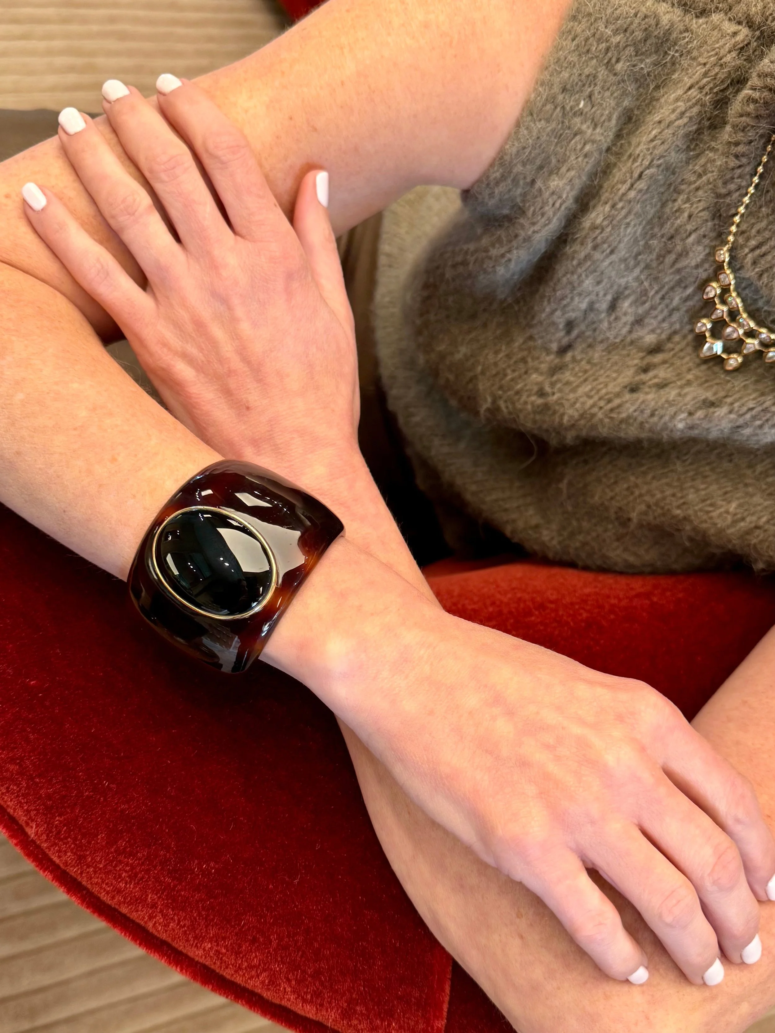 Bei Tesori Tortoise Bakelite Cuff with Black Onyx